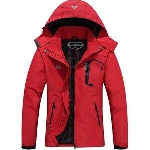 Women's Rose Red Waterproof Lightweight Rain Jacket Windproof Trench Coat Hood